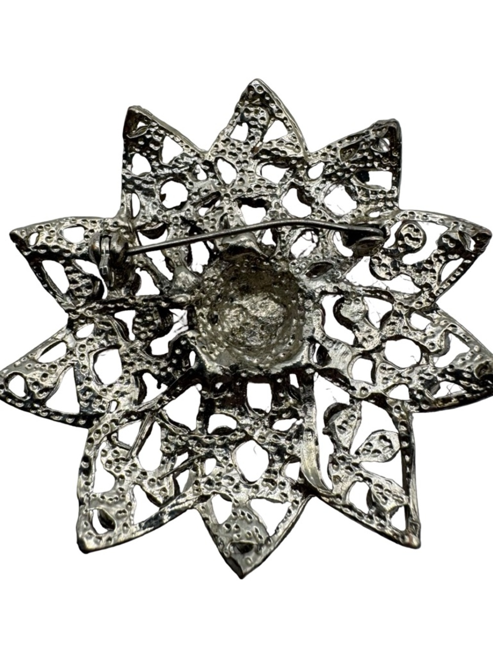 Vintage Pink Rhinestone Flower Brooch Silver Tone Floral Pin 1.75” - Picture 7 of 8